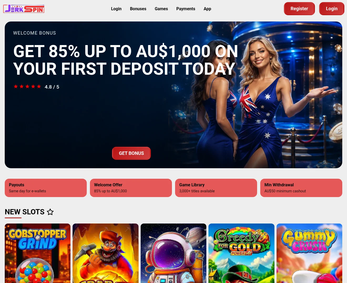Jerkspin Casino desktop view